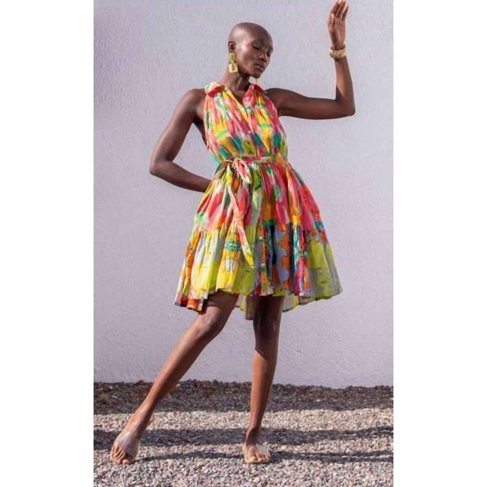 NEW GOLD & SILVER PARIS watercolor print mini dress in multi